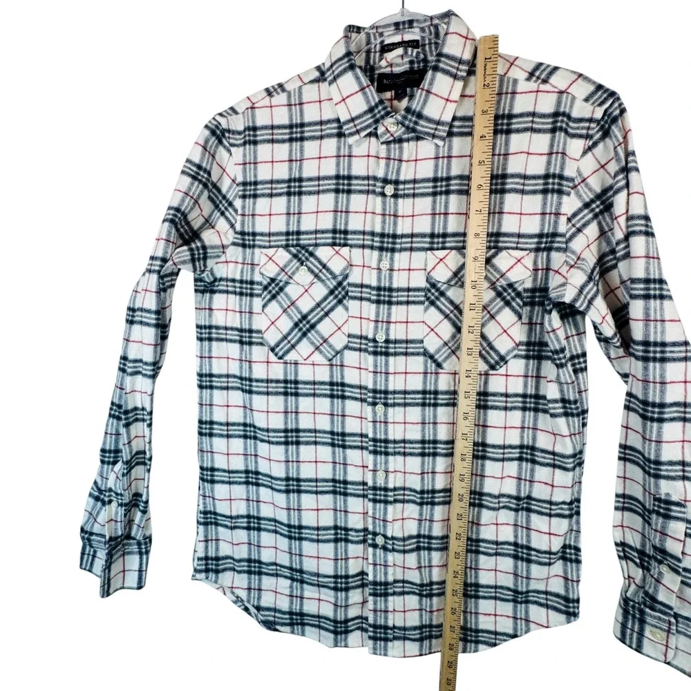 Banana Republic Mens S White Black Red‎ Plaid Flannel Shirt Standard Long Sleeve
